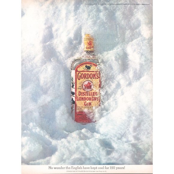 1961 Gordon's London Dry Gin Vintage Print Ad Winter Snow Drift Chilled Photo - Picture 1 of 1